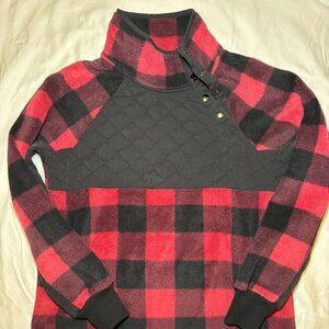 Abercrombie Fitch Fleece Snap Sweater Womens Sz M Red Black Plaid Cabincore